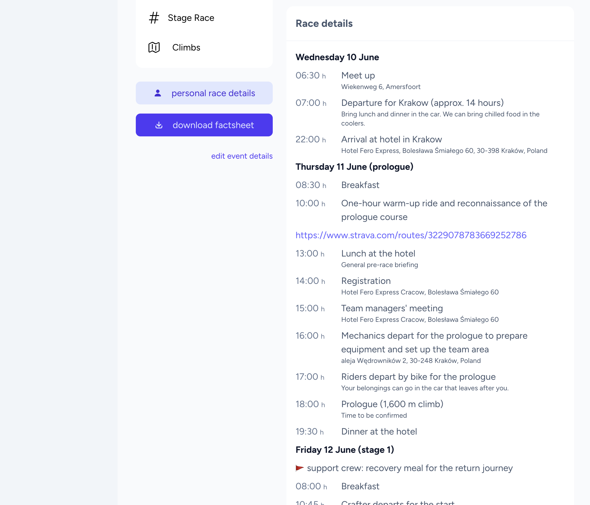 Day schedule